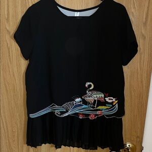 Black Embroidered Women's Top